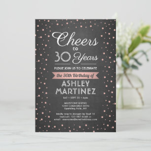 ANY Birthday Cheers Black Chalkboard Pink Confetti Invitation