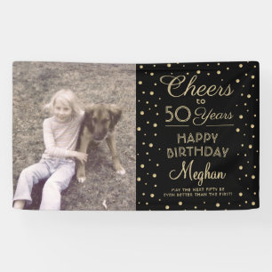 ANY Birthday Cheers Black & Gold Confetti 1 Photo Banner