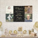 ANY Birthday Cheers Black & Gold Confetti 4 Photo Banner<br><div class="desc">Celebrate a happy milestone birthday with a custom 4 photo collage black and gold party banner. (IMAGE PLACEMENT TIP: An easy way to center a picture exactly how you want is to crop it before uploading to the Zazzle website.) Design features four photos of your choice, modern script calligraphy customizable...</div>
