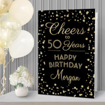 ANY Birthday Cheers Black Gold Confetti Big Giant Card