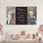ANY Birthday Cheers Black & Pink Confetti 2 Photo Banner<br><div class="desc">Celebrate a happy milestone birthday with a custom 2 photo pink and black party banner. Design features two images of your choice, modern script calligraphy customizable "Cheers to 30 Years" and rose gold faux foil confetti dots on a black background. Please note that text is printed color, not metallic foil....</div>