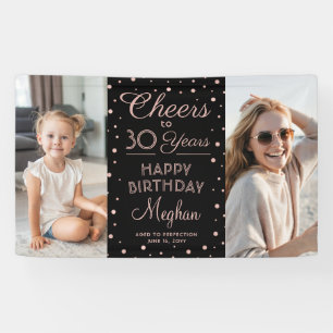 ANY Birthday Cheers Black & Pink Confetti 2 Photo Banner