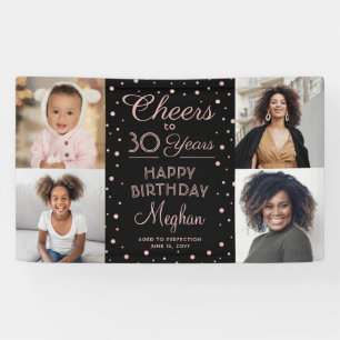 ANY Birthday Cheers Black & Pink Confetti 4 Photo Banner