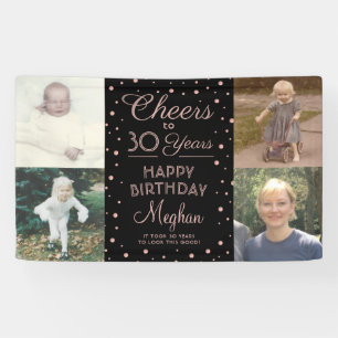 ANY Birthday Cheers Black & Pink Confetti 4 Photo Banner