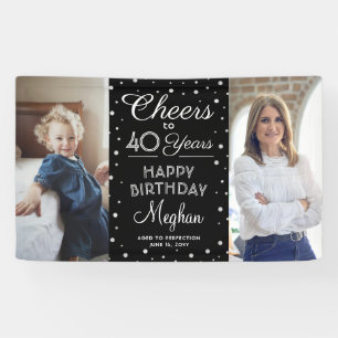 ANY Birthday Cheers Black Silver Confetti 2 Photo Banner