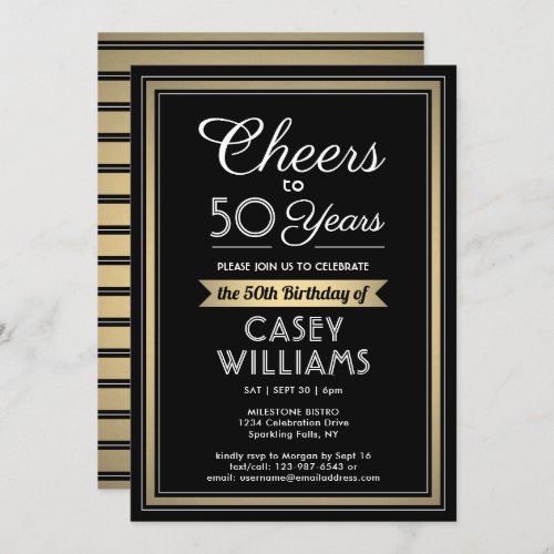 ANY Birthday Cheers Black White and Gold Party Invitation