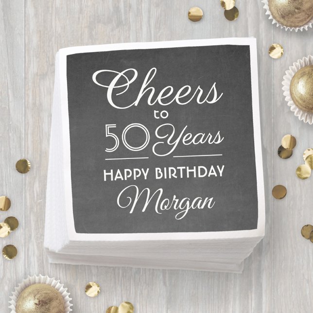 ANY Birthday Cheers Black & White Chalkboard Party Napkins (Creator Uploaded)