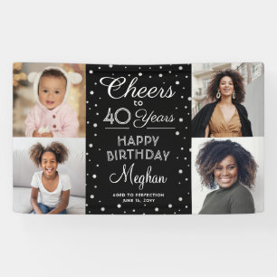 ANY Birthday Cheers Black & White Confetti 4 Photo Banner