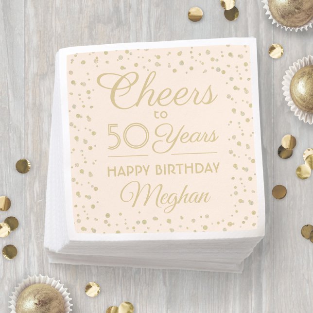 ANY Birthday Cheers Blush Pink and Gold Glitter Napkins (Creator Uploaded)