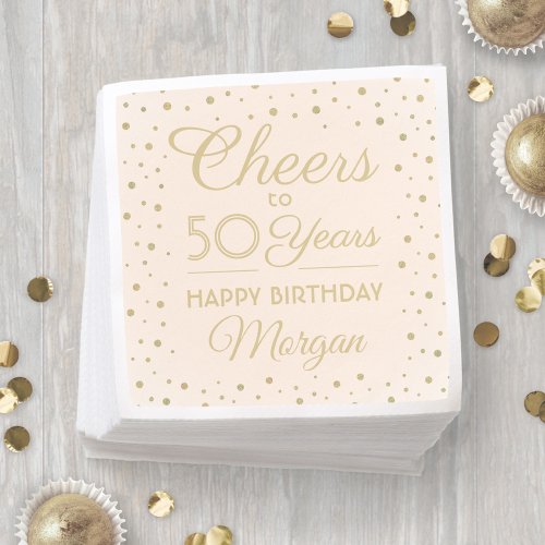 ANY Birthday Cheers Blush Pink and Gold Glitter Napkins