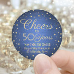 ANY Birthday Cheers Brushed Blue and Gold Confetti Classic Round Sticker<br><div class="desc">Add a personalized finishing touch to birthday party thank you notes or favors with these blue and gold round stickers / envelope seals. This template is set up for a 50th birthday, but is simple to customize to another year or event, such as an anniversary. Design features foil look confetti...</div>