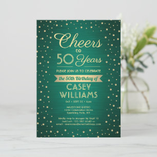 ANY Birthday Cheers Brushed Green & Gold Confetti Invitation