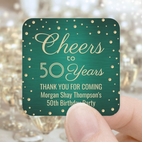 ANY Birthday Cheers Brushed Green  Gold Confetti Square Sticker
