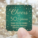 ANY Birthday Cheers Brushed Green & Gold Confetti Square Sticker<br><div class="desc">Add a personalized finishing touch to birthday party thank you notes or favors with these green and gold square stickers / envelope seals. This template is set up for a 50th birthday, but is simple to customize to another year or event, such as an anniversary. Design features foil look confetti...</div>