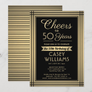 ANY Birthday Cheers Classic Border Black and Gold Invitation