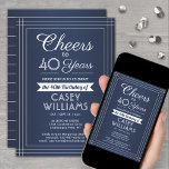 ANY Birthday Cheers Classic Border Navy Blue White Invitation<br><div class="desc">Invite family and friends to an elegant birthday celebration with custom navy blue and white party invitations. All wording on this template (including "Cheers to 40 Years") is set up for a 40th birthday, but is simple to personalize for any year or event type. The design features a modern striped...</div>