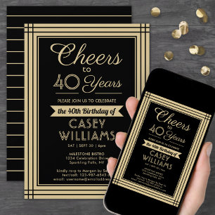 ANY Birthday Cheers Downloadable Black and Gold Invitation