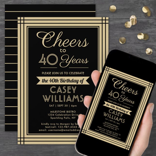 ANY Birthday Cheers Downloadable Black and Gold Invitation (Creator Uploaded)