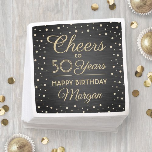 ANY Birthday Cheers Elegant Black and Gold Glitter Napkins