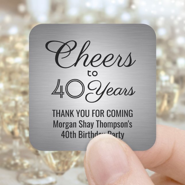 ANY Birthday Cheers Elegant Black and Gray Square Sticker (Creator Uploaded)