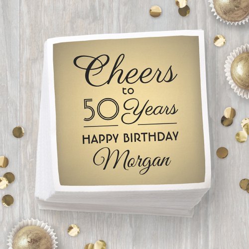 ANY Birthday Cheers Elegant Black  Faux Gold Foil Napkins