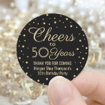 ANY Birthday Cheers Elegant Black & Gold Confetti Classic Round Sticker<br><div class="desc">Add a personalized finishing touch to birthday party thank you notes or favors with custom black and gold round stickers / envelope seals. All text is simple to customize or delete. This template is set up for a 50th birthday, but can easily be changed to another year or event, such...</div>