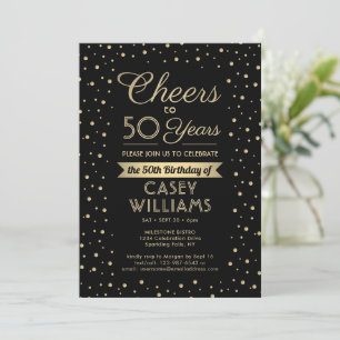 ANY Birthday Cheers Elegant Black & Gold Confetti Invitation