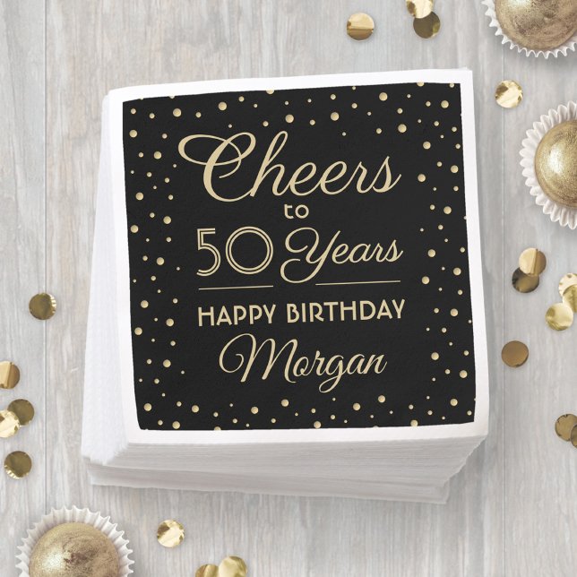 ANY Birthday Cheers Elegant Black & Gold Confetti Napkins (Creator Uploaded)