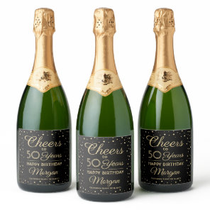 ANY Birthday Cheers Elegant Black & Gold Confetti Sparkling Wine Label