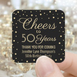 ANY Birthday Cheers Elegant Black & Gold Confetti Square Sticker<br><div class="desc">Add a personalized finishing touch to birthday party thank you notes or favors with custom black and gold square stickers / envelope seals. All text is simple to customize or delete. This template is set up for a 50th birthday, but can easily be changed to another year or event, such...</div>