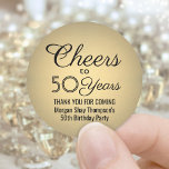 ANY Birthday Cheers Elegant Black & Gold Faux Foil Classic Round Sticker<br><div class="desc">Add a personalized finishing touch to birthday party thank you notes or favors with custom black and gold round stickers / envelope seals. All text is simple to customize or delete. This template is set up for a 50th birthday, but can easily be changed to another year or event, such...</div>
