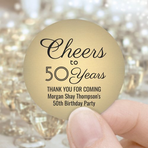 ANY Birthday Cheers Elegant Black  Gold Faux Foil Classic Round Sticker