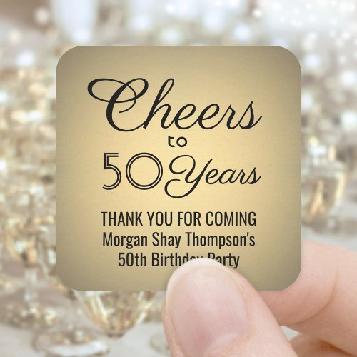 ANY Birthday Cheers Elegant Black  Gold Faux Foil Square Sticker