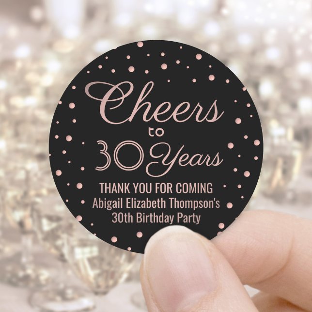 ANY Birthday Cheers Elegant Black & Pink Confetti Classic Round Sticker (Creator Uploaded)