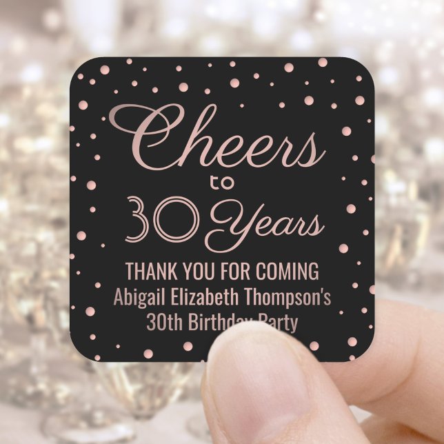ANY Birthday Cheers Elegant Black & Pink Confetti Square Sticker (Creator Uploaded)