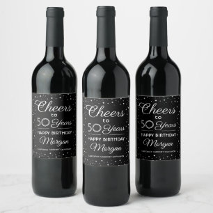 ANY Birthday Cheers Elegant Black & White Confetti Wine Label
