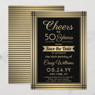 ANY Birthday Cheers Elegant Classic Black and Gold Save The Date