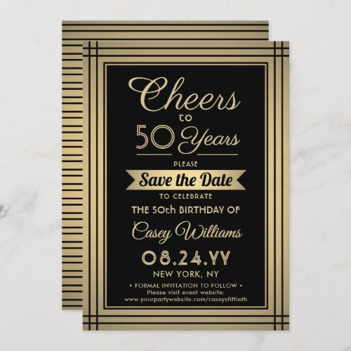 ANY Birthday Cheers Elegant Classic Black and Gold Save The Date