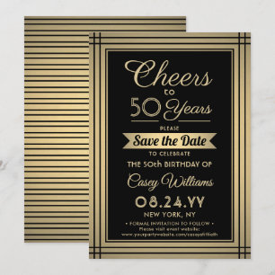 ANY Birthday Cheers Elegant Classic Black and Gold Save The Date