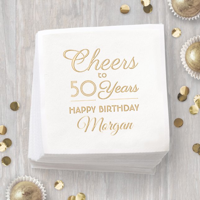 ANY Birthday Cheers Elegant Classic Script Real Foil Napkins (Creator Uploaded)