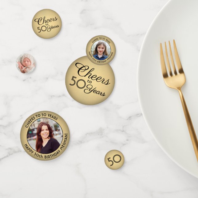 ANY Birthday Cheers Elegant Gold and Black 3 Photo Confetti (Group)