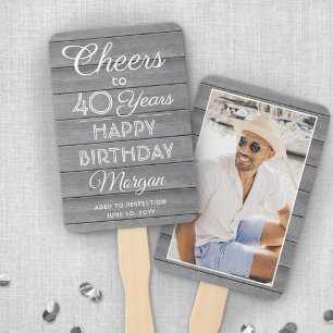 ANY Birthday Cheers Elegant Gray Wood One Photo Hand Fan