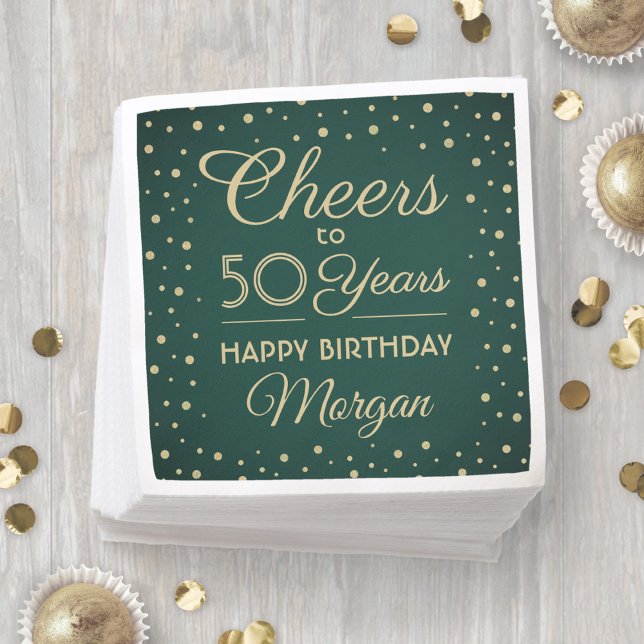ANY Birthday Cheers Elegant Green and Gold Glitter Napkins (Creator Uploaded)