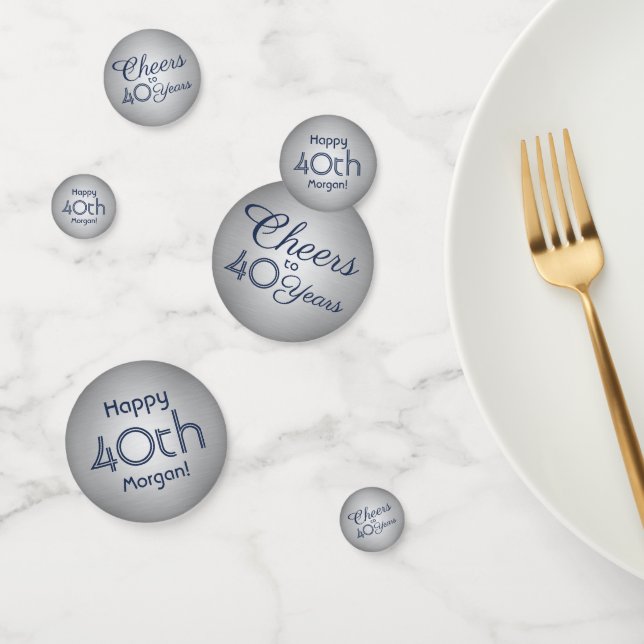 ANY Birthday Cheers Elegant Navy Blue & Gray Table Confetti (Group)