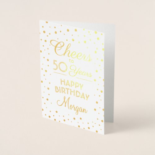 ANY Birthday Cheers Elegant White  Gold Confetti Foil Card