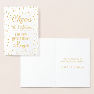 ANY Birthday Cheers Elegant White & Gold Confetti Foil Card