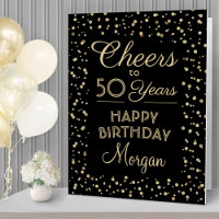 ANY Birthday Cheers Huge Black and Gold Glitter