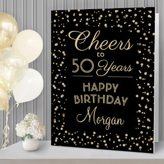 ANY Birthday Cheers Huge Black and Gold Glitter Card
