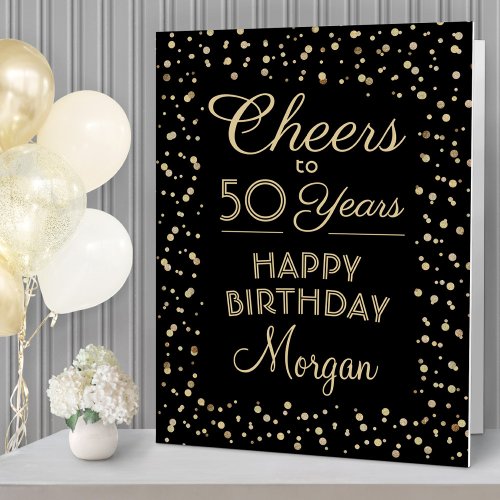 ANY Birthday Cheers Huge Black and Gold Glitter Card