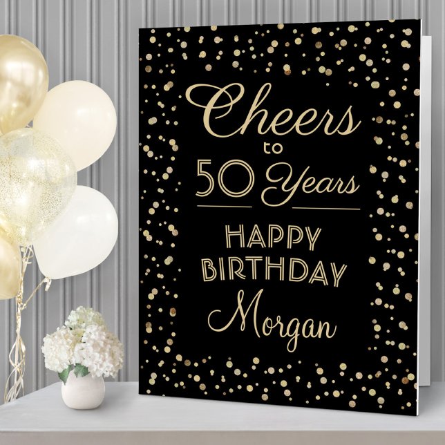ANY Birthday Cheers Huge Black and Gold Glitter Card (Creator Uploaded)